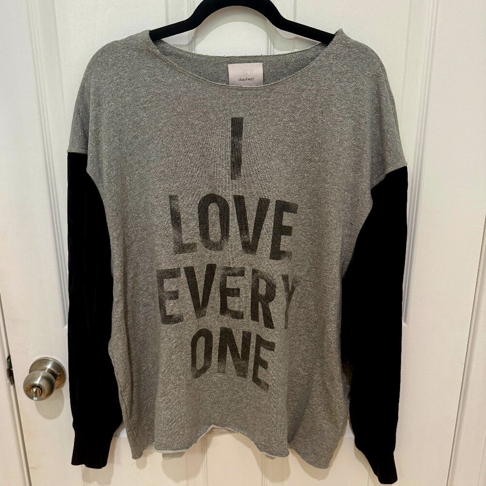 CINQ A SEPT I LOVE EVERYONE VELOUR SLEEVES SWEATSHIRT GRAY AND BLACK M